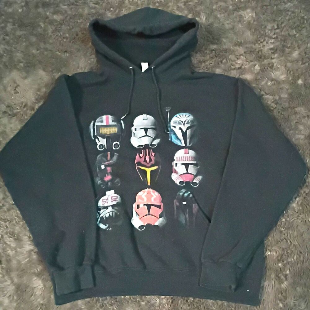 Vintage Disney Star Wars Clone Trooper Helmet Graphic Fleece Pullover Hoodie L